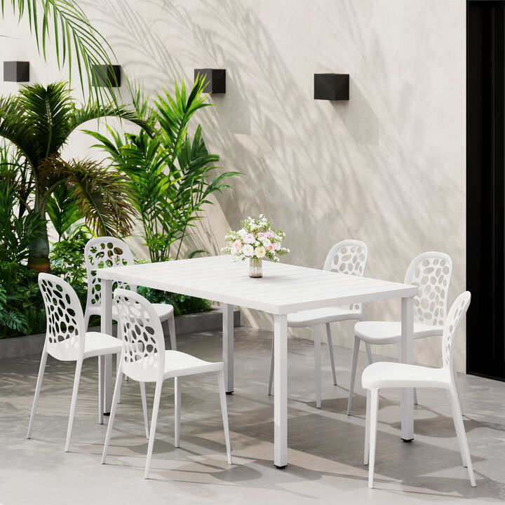 WestinTrends 7-Piece Outdoor Metal Rectangle Patio Dining Table Set With Stackable Patio Dining Side Chairs