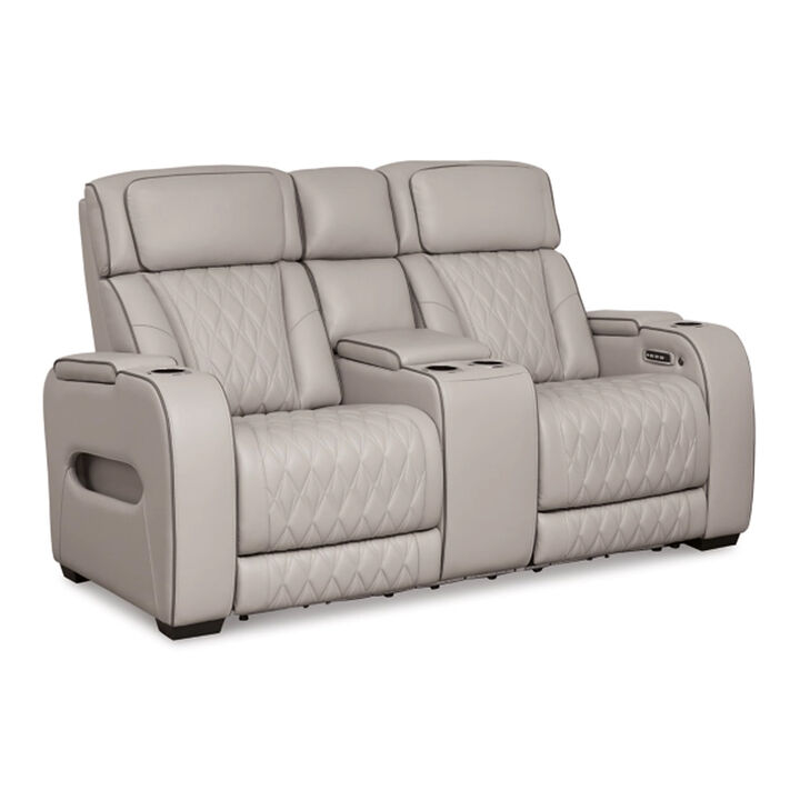 Boyin Power Recliner Loveseat, Gray Faux Leather, USB Port, 75 Inch - Benzara