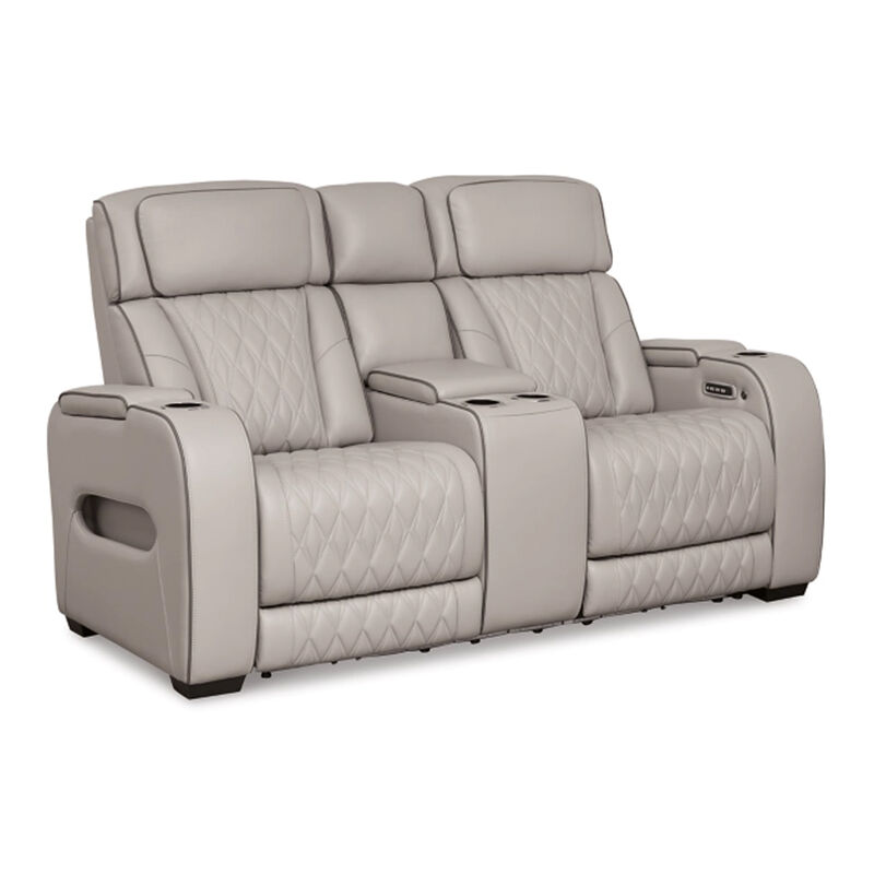 Boyin Power Recliner Loveseat, Gray Faux Leather, USB Port, 75 Inch - Benzara