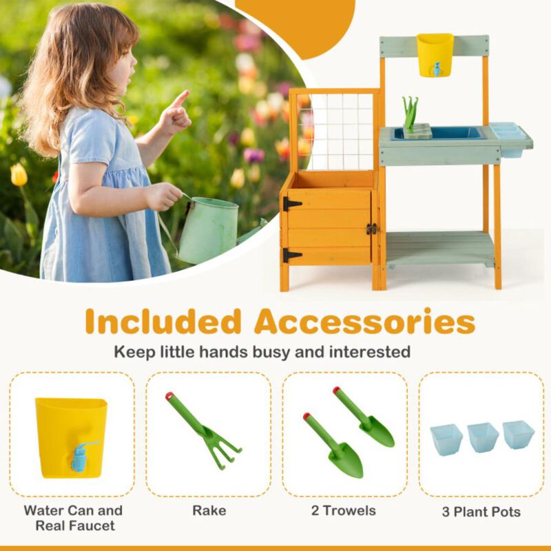 Hivvago Kids Outdoor Potting Bench with See-Through Window