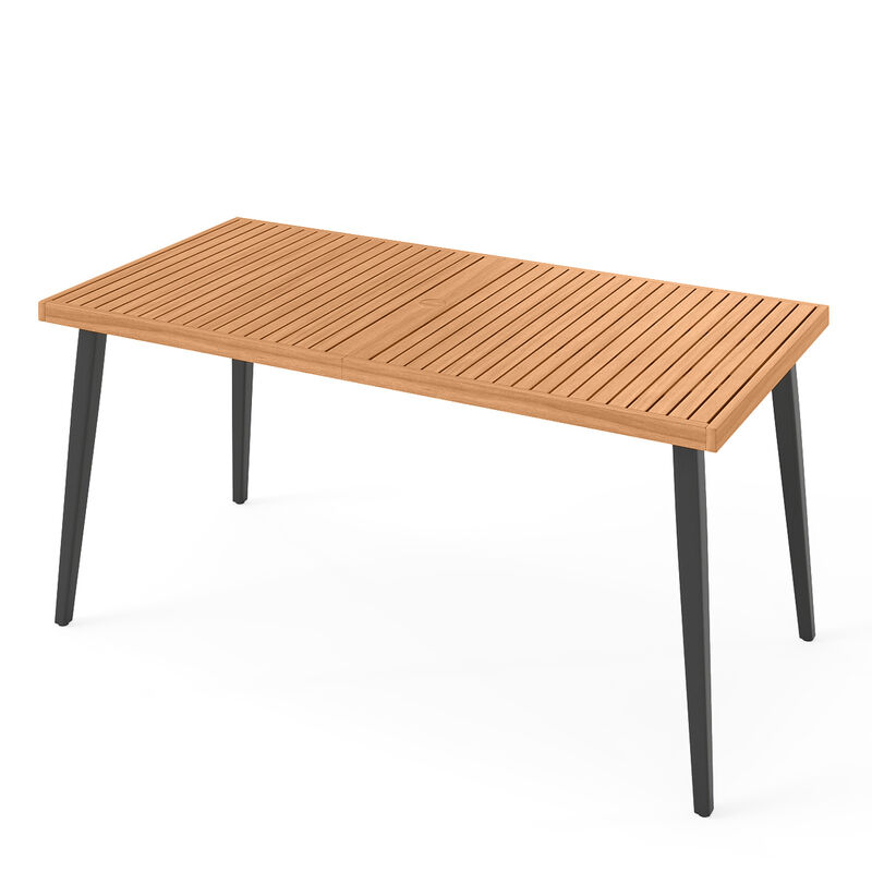 Outdoor Dining Table with Metal Legs and Built-In Umbrella Hole-Natural image number 0