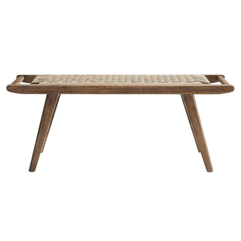 Modway Saoirse 47" Wove Rope Wood Bench in Walnut Black image number 4