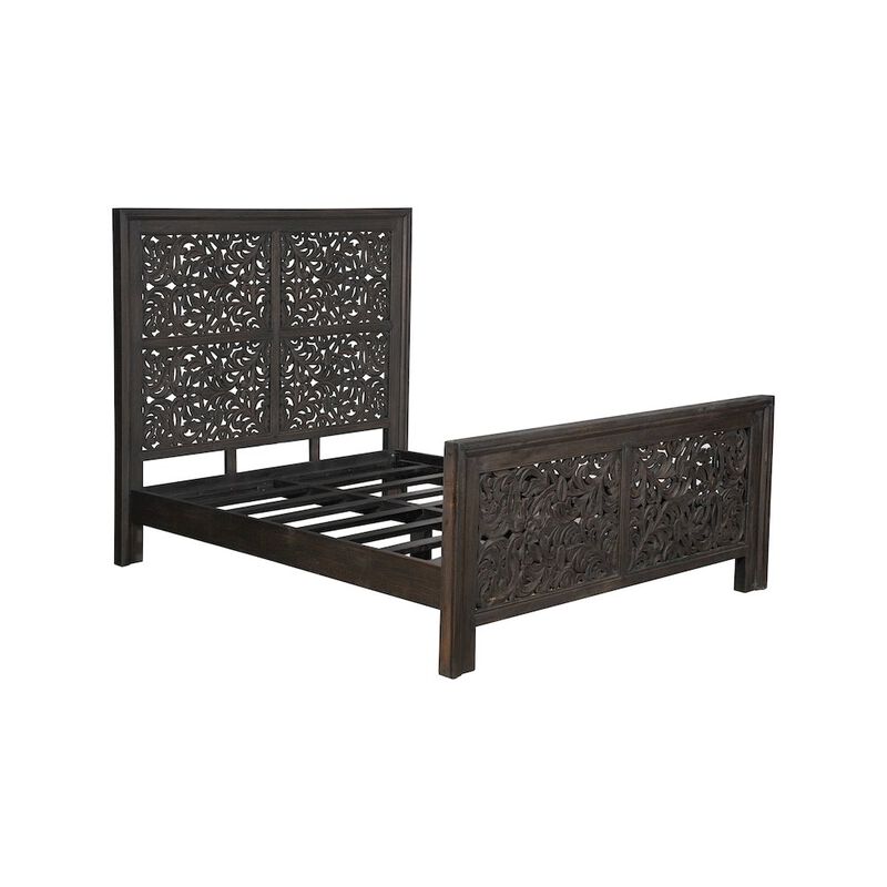 Taran Designs Calista Floral Carved Solid Wood Queen Panel Bed.