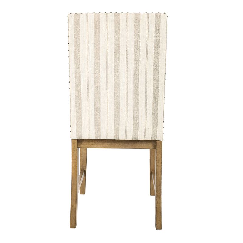 Tim Dining Chair Set of 2, Wood Apron, Taupe Cream Striped Polyester