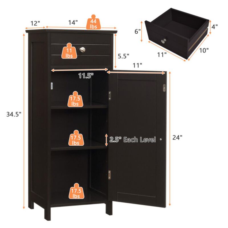 Hivvago Wooden Storage Free-Standing Floor Cabinet with Drawer and Shelf