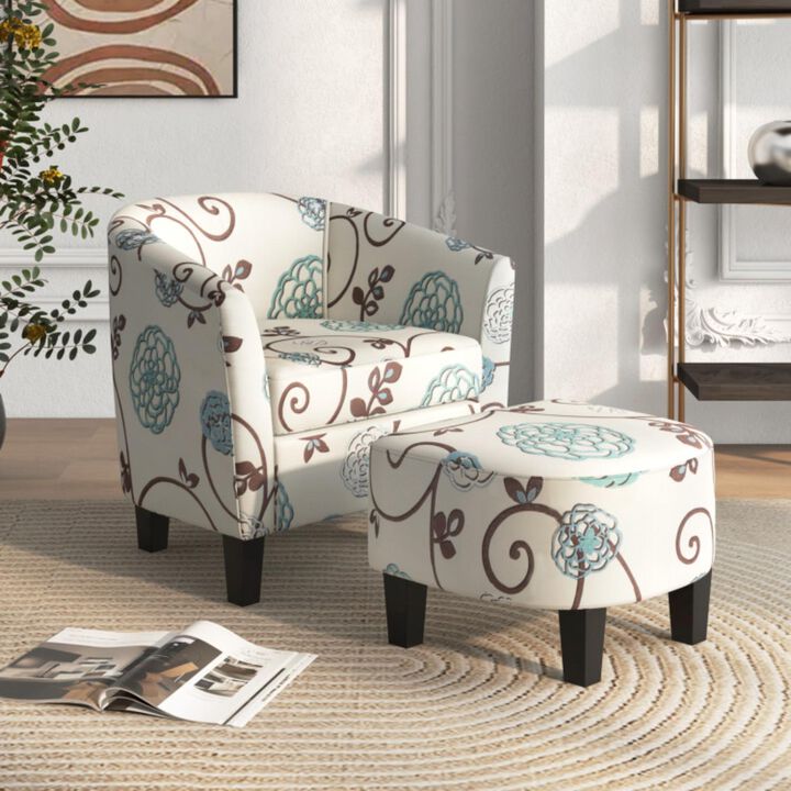 Hivvago Modern Accent Tub Chair and Ottoman Set with Fabric Upholstered