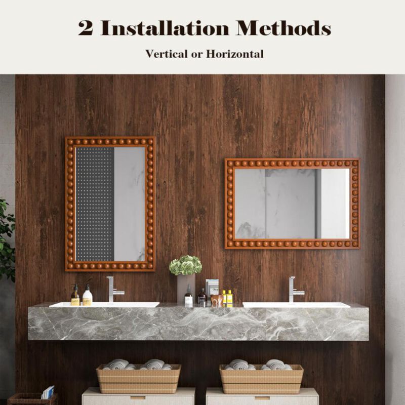 Hivvago Rustic Wall Mirror with Solid Wood Frame for Living Room  Bedroom