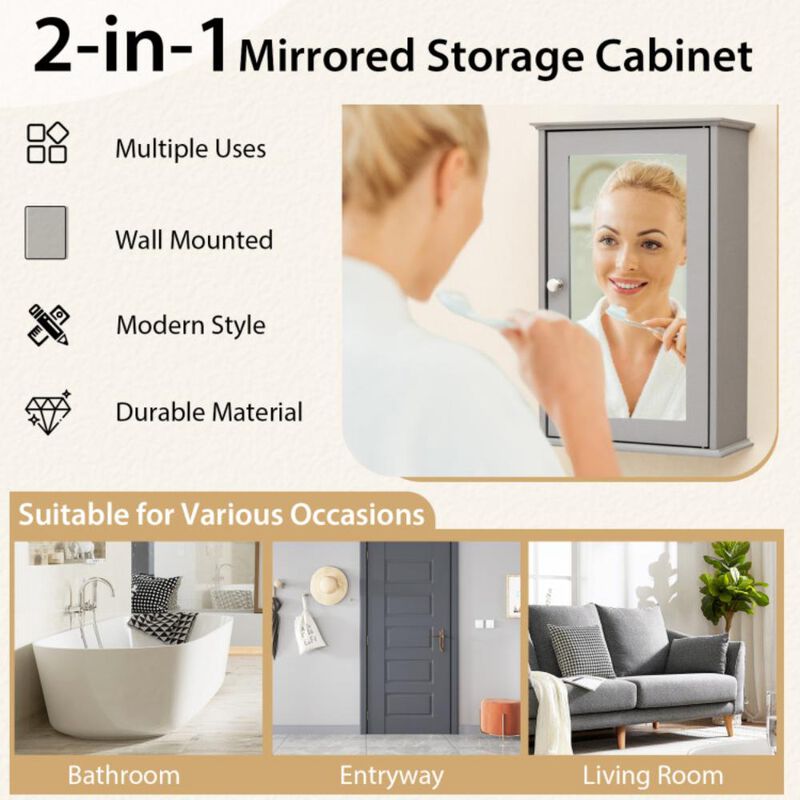 Hivvago Bathroom Wall Cabinet with Single Mirror Door and Adjustable Shelf