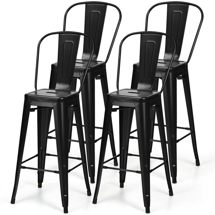 Hivvago Set of 4 Black 30" Height High Back Metal Industrial Bar Stools