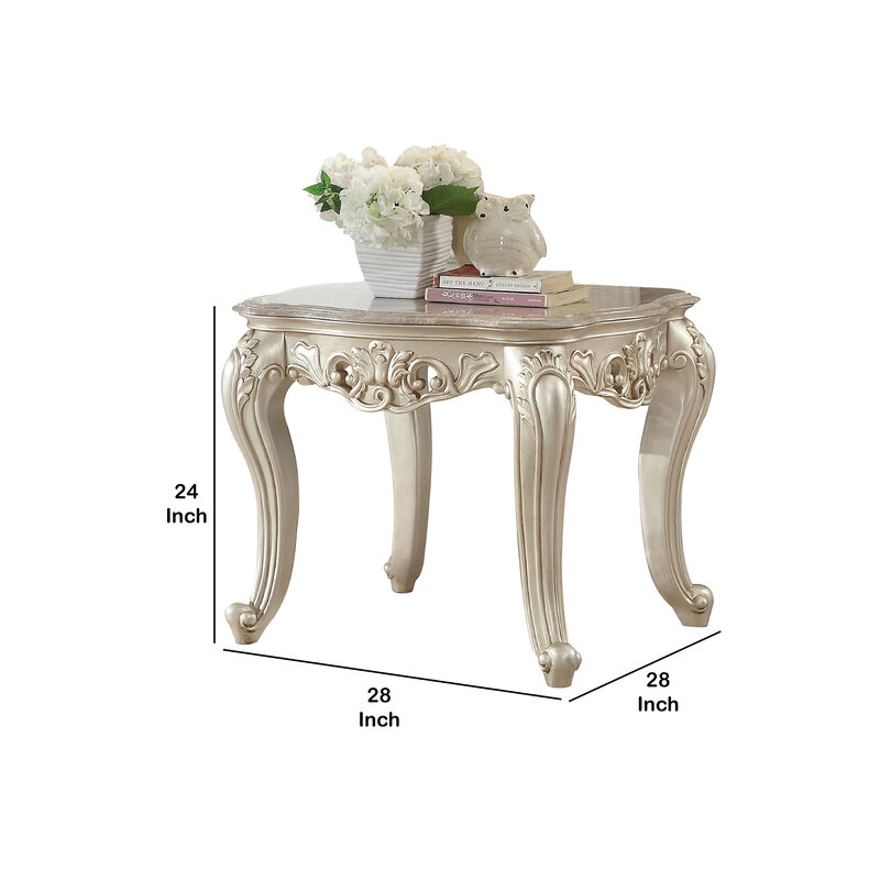 Acme Gorsedd Square Marble Top End Table in Golden Ivory