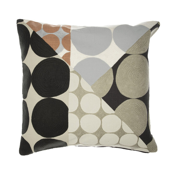 HomeRoots 24" Beige and Black Geometric Cotton Throw Pillow With Embroidery