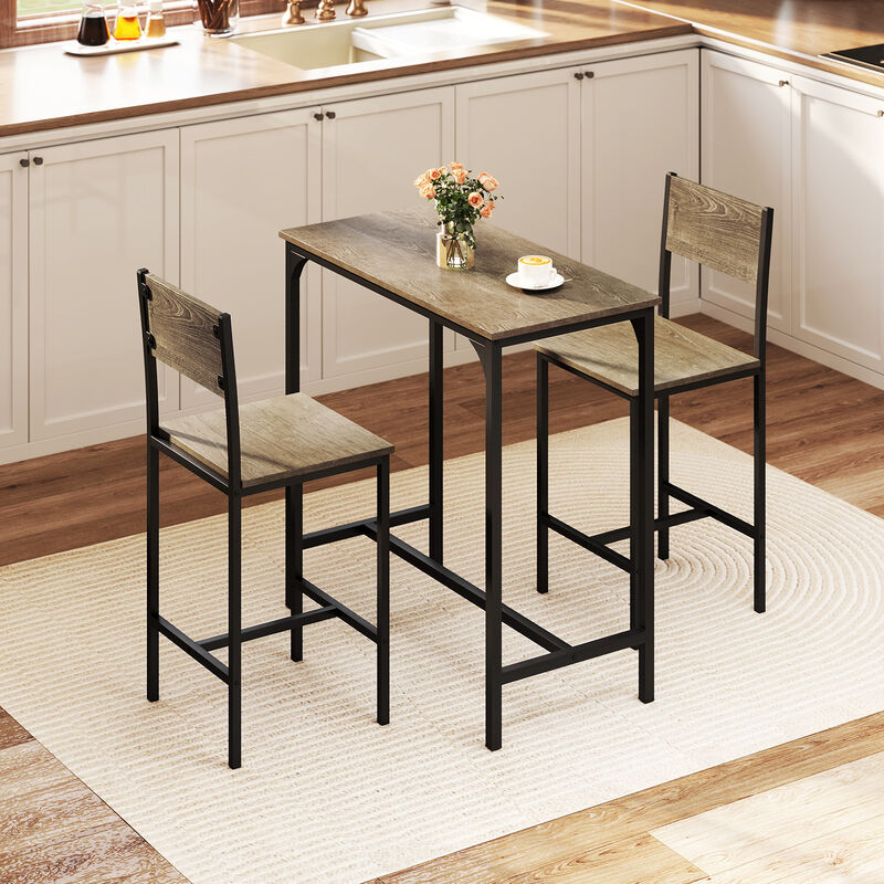 Counter Height 3-Piece Bar Set with Stools and Footrest – Ideal for Small Areas