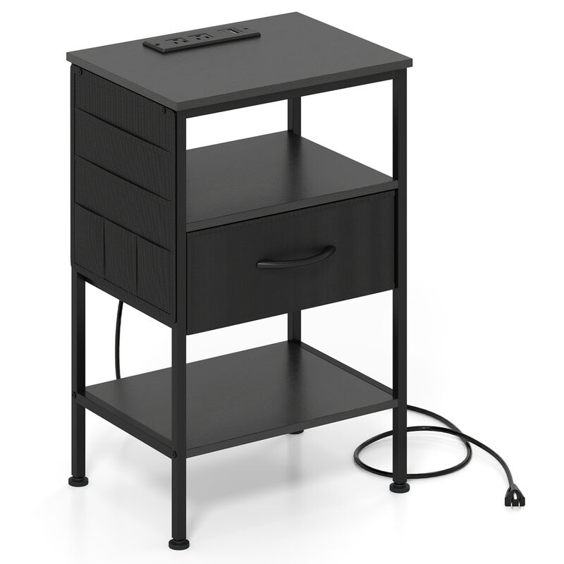 Modern Nightstand with Charging Station, Fabric Drawer Bedside Table image number 5