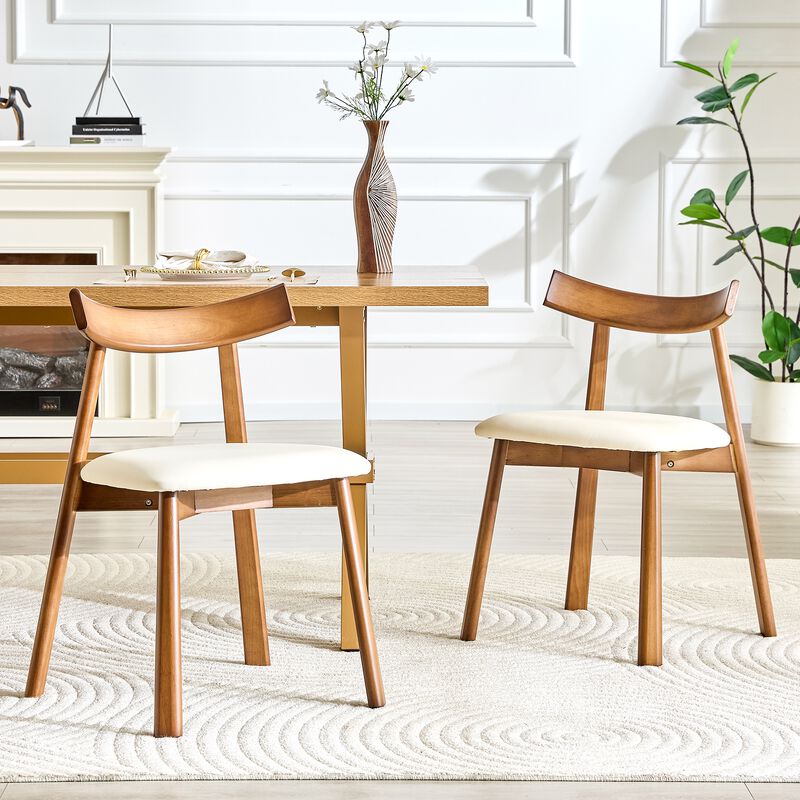 Whisen 2-Pack Solid Wood Dining Chairs with Curved Backrest, PU Leather Upholstered Chairs for Dining Room, Kitchen, Living Room image number 3
