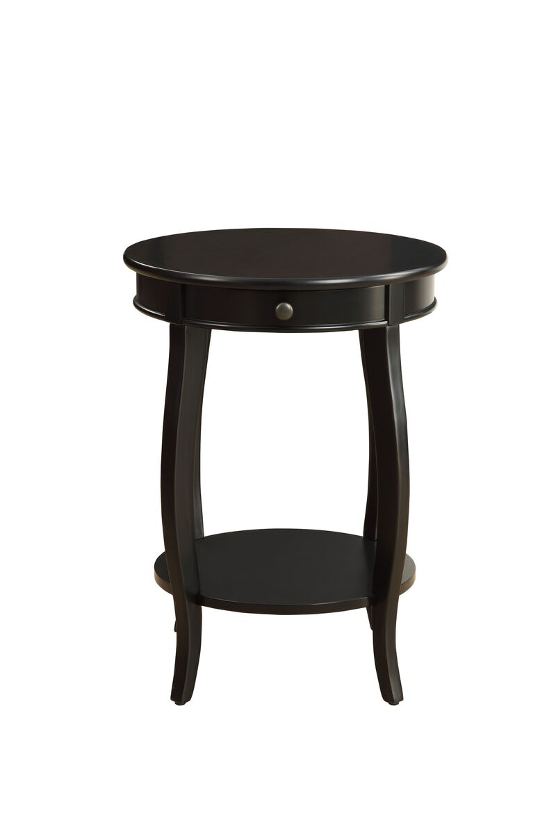 Rustic Round Wood End Table with Shelf and Smooth Glide Drawer