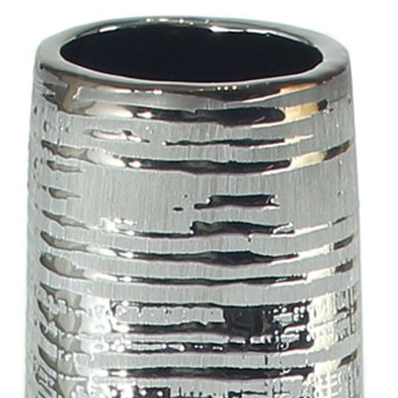 HomeRoots 40" Silver Striped Tapered Ceramic Floor Vase image number 2
