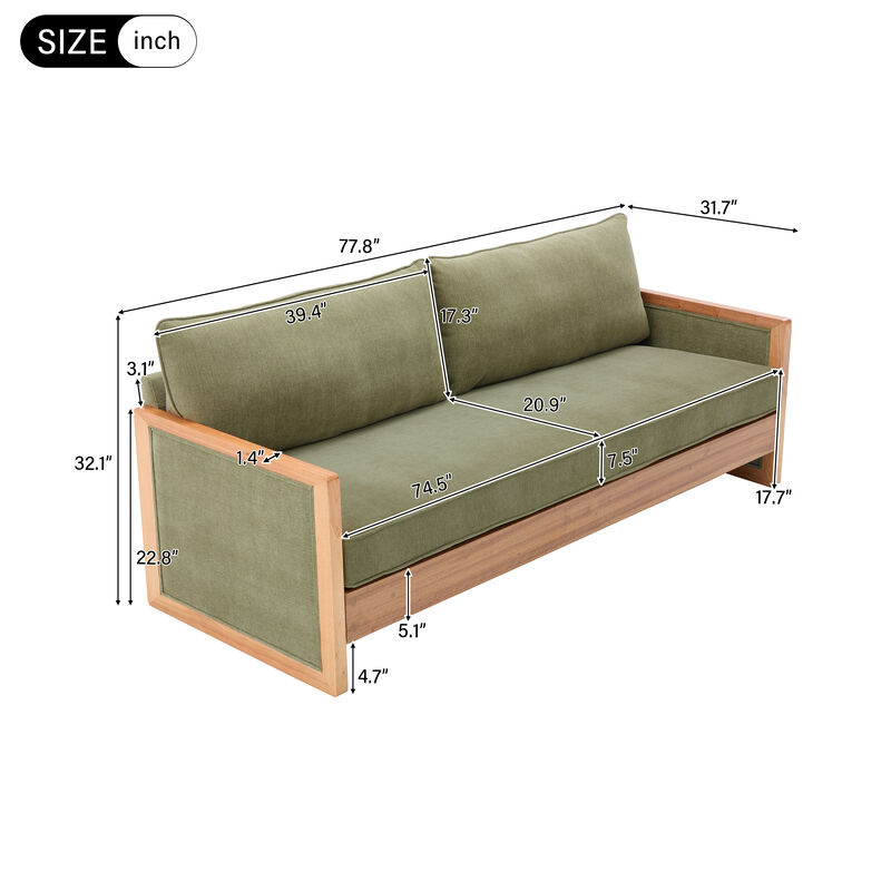 Merax Modern 3-Seater Chenille Sofa with Solid Rubberwood Armrests image number 3