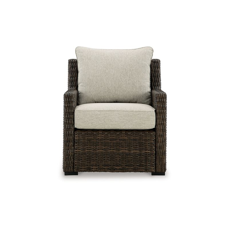 Soha Outdoor Lounge Chair, Brown Resin Wicker, Beige Nuvella Cushions