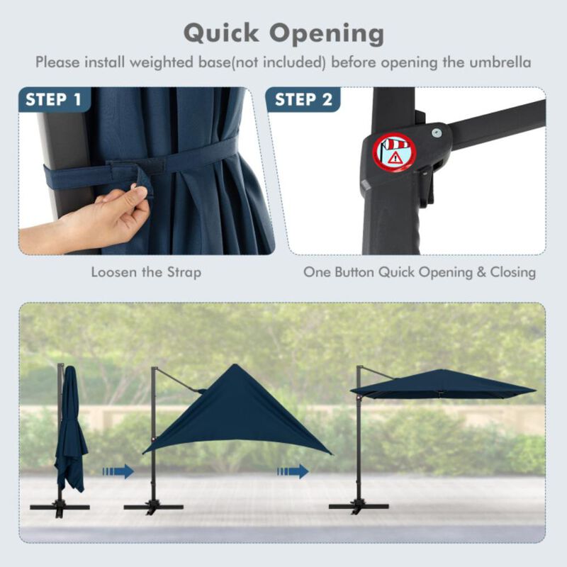 Hivvago 9.5 Feet Square Patio Cantilever Umbrella with 360&deg; Rotation