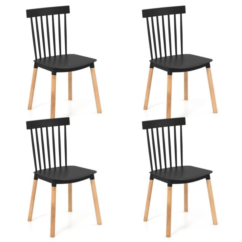 Hivvago Set of 4 Windsor Dining Chairs with Spindle Backs and Curved Seats