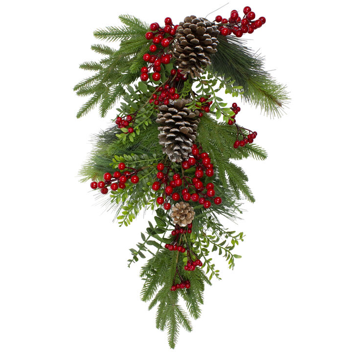 28" Berry Pine and Eucalyptus Artificial Teardrop Christmas Swag - Unlit