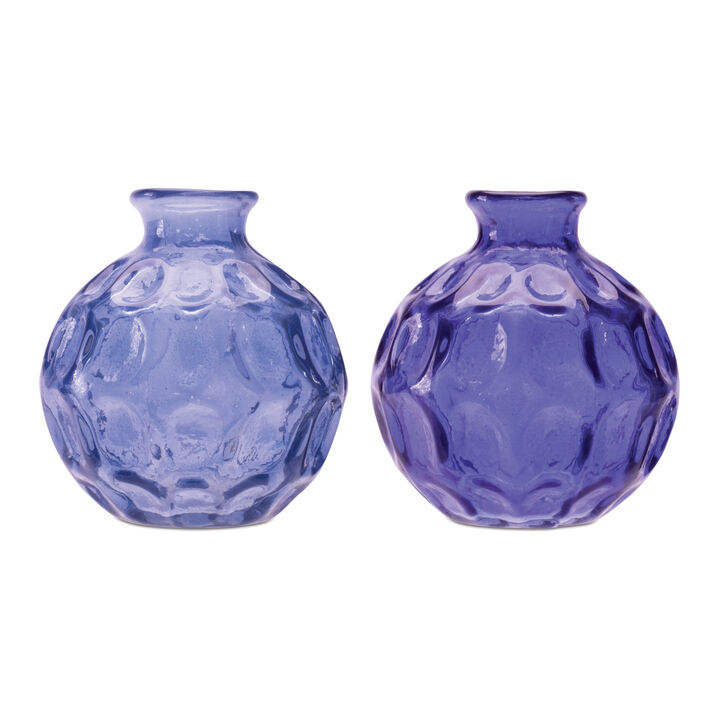 HomeRoots Set of Two Blue Glass Round Table Vases