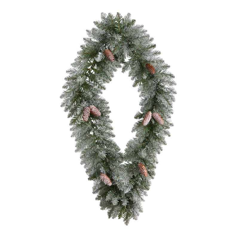 HomPlanti 3' Holiday Christmas Geometric Diamond Frosted Wreath with Pinecones and 50 Warm White LED Lights