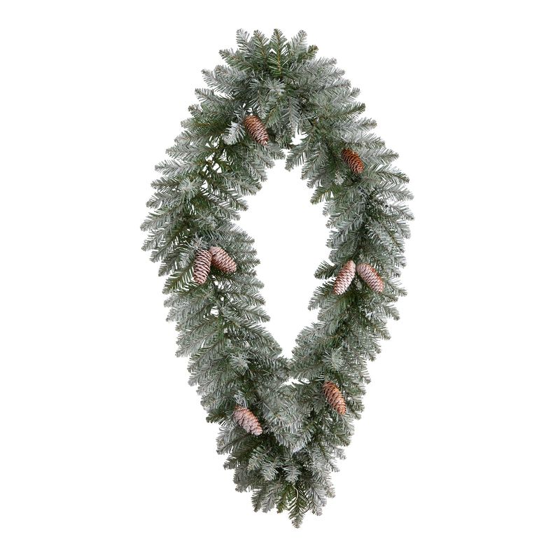 Hivvago 3' Holiday Christmas Geometric Diamond Frosted Wreath with Pinecones and 50 Warm White LED Lights