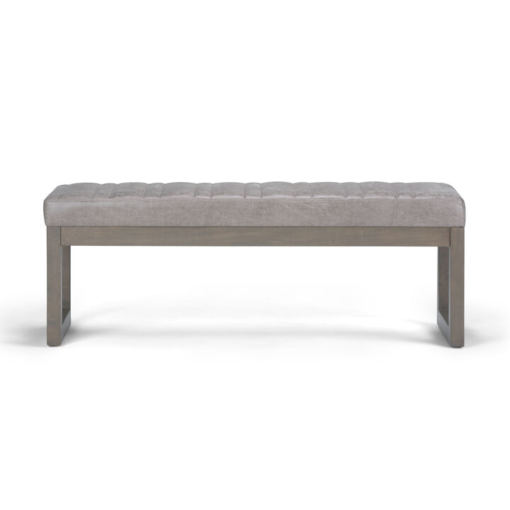 Casey 48 inch Wide Contemporary Rectangle Ottoman Bench in Distressed Grey Taupe Faux Air Leather