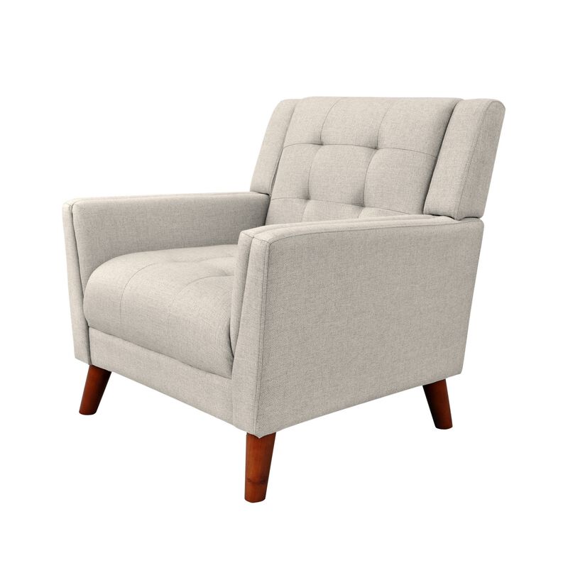 Accent Armchair, Tufted Back Flared Arms, Tapered Wood Legs, Beige Fabric