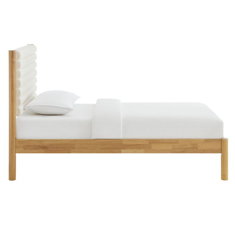 Olea Channel Tufted Boucle Solid Wood Twin Platform Bed image number 4