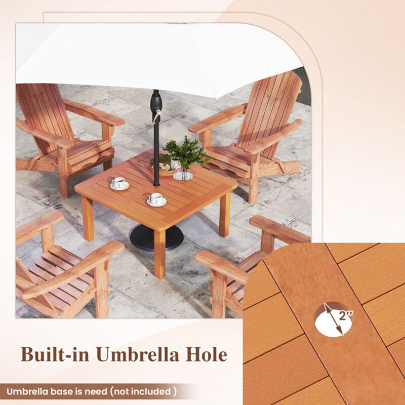 Patio Coffee Table with 2" Umbrella Hole, Solid Wood Teak Oil Finish, 132Lbs Load Outdoor Square Table image number 4
