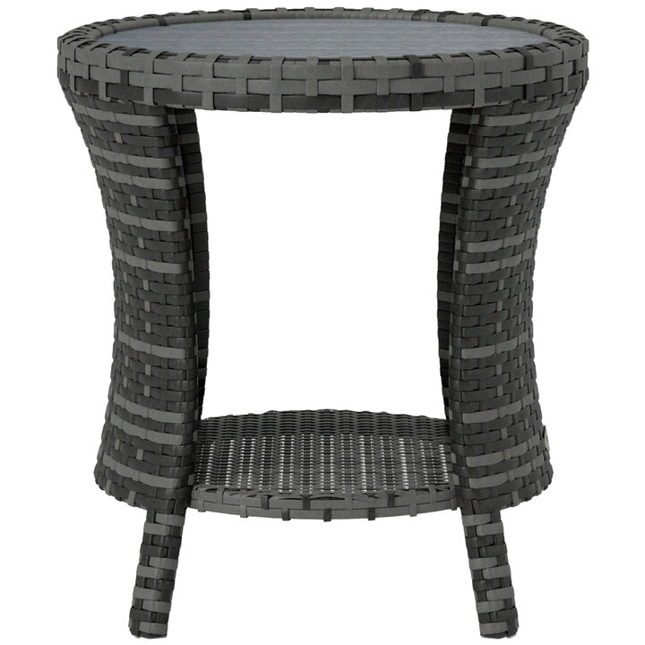 Hivvago 2-Tier Outdoor Wicker End Table
