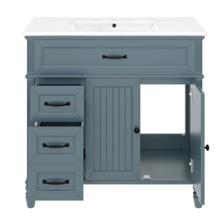 36" Bathroom Vanity with Sink, Blue Bathroom Cabinet with Drawers, Solid Frame and MDF Board