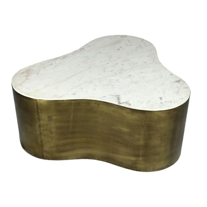 Kendall Cocktail Table With Marble Top on Brass Tone Iron Base