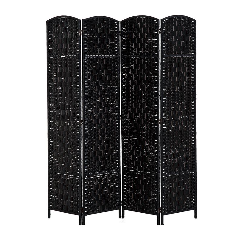 6' Tall Wicker Weave 4 Panel Room Divider Wall Divider, Black image number 1