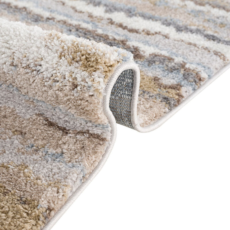 120x95 inch Blue & Tan Watercolor Abstract Stripe Woven Area Rug