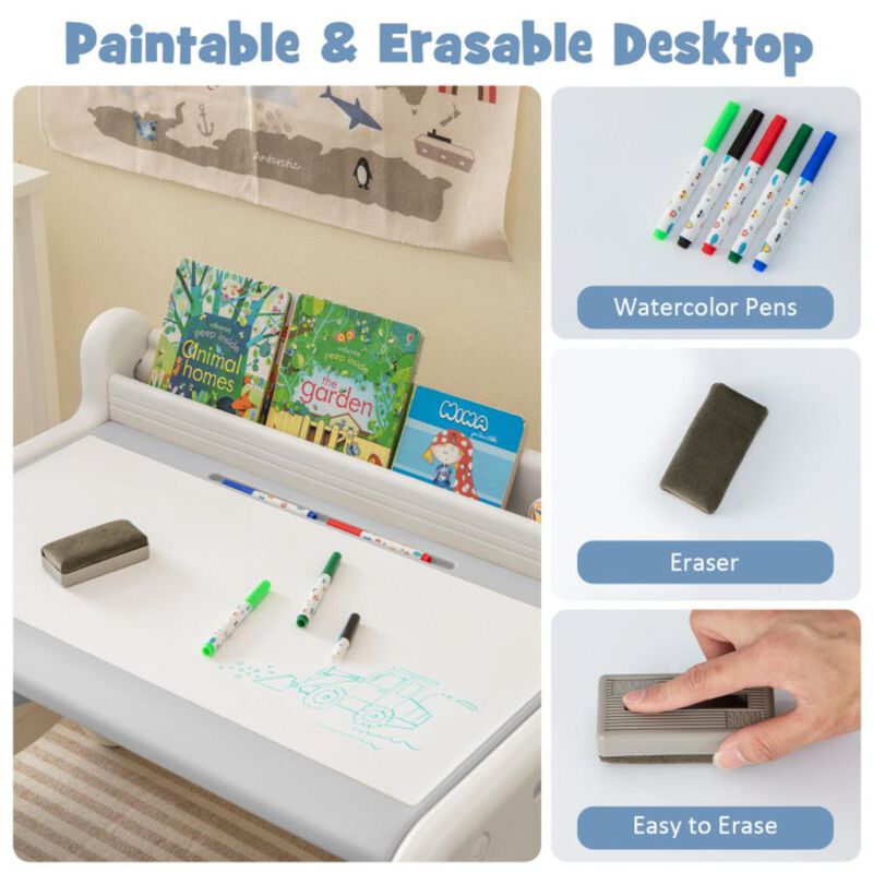 Hivvago Kids Drawing Table and Chair Set with Watercolor Pens and Blackboard Eraser