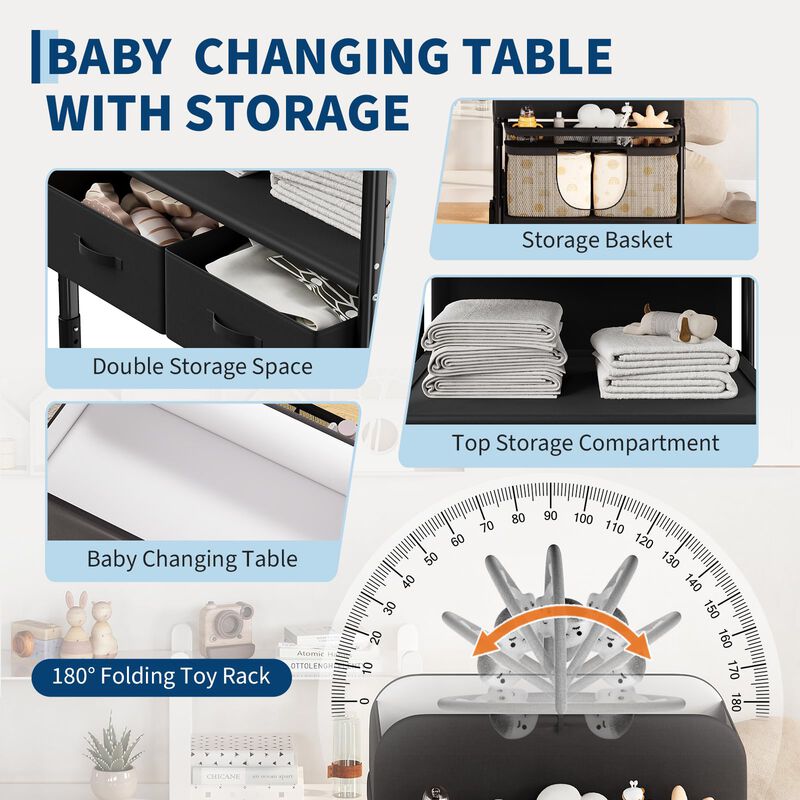 Portable Adjustable Baby Changing Table &ndash; Foldable Mobile Diaper Station with Wheels, 2 Drawers & Waterproof Top image number 2