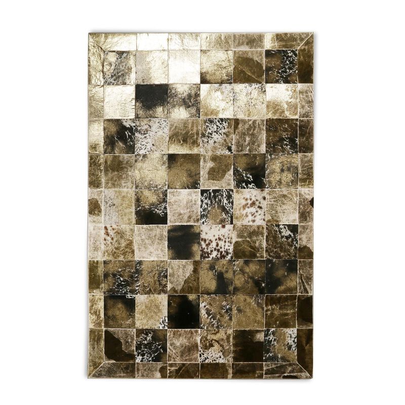 Genuine Cowhide with Gold Leaf Patchwork Area Rug image number 5