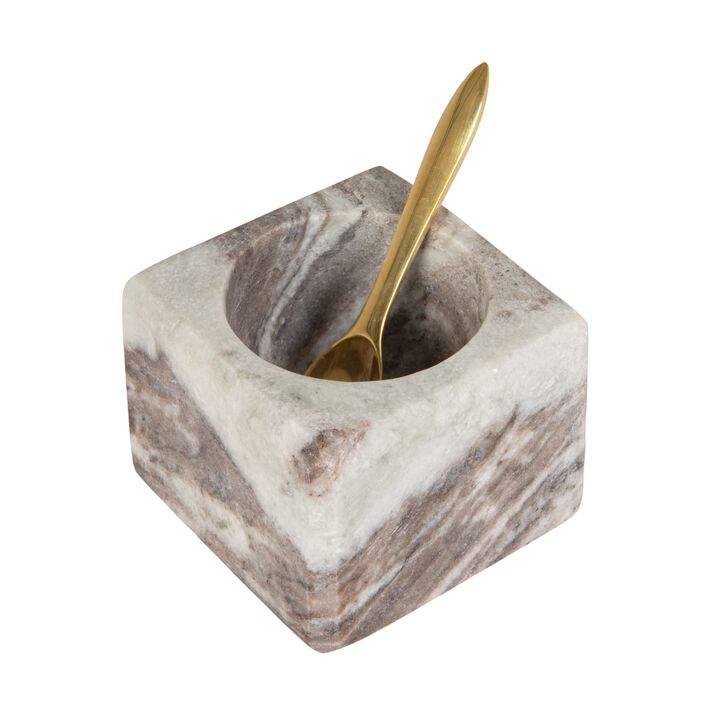 Square Marble Bowl with Stainless Steel Spoon