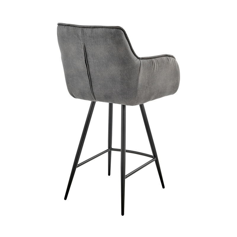 Verona Bar Height Bar Stool in Charcoal Fabric and Black Finish