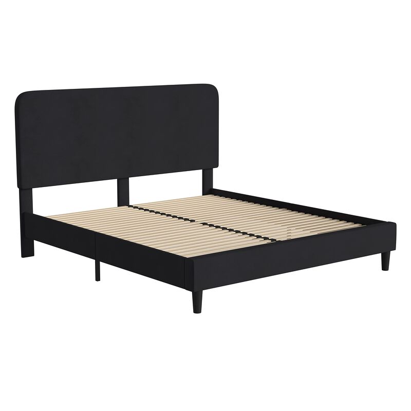Flash Furniture Addison Platform Bed - Charcoal Fabric Upholstery - King - Headboard with Rounded Edges - Wood Slat Support - No Box Spring or Foundation Needed image number 0
