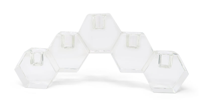 HomeRoots 5" Clear Crystal Geometric Tabletop Candelabra Candle Holder