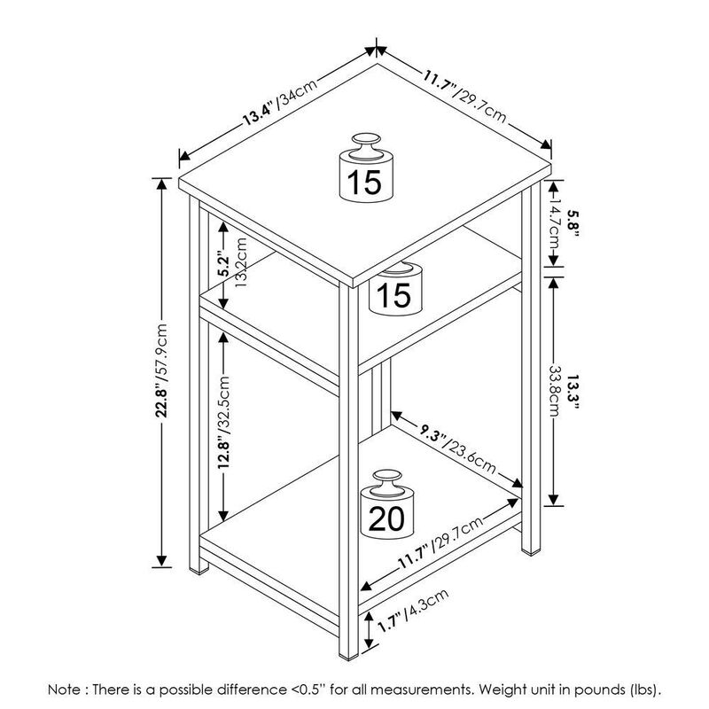 Furinno Just 3-Tier Industrial Metal Frame End Table with Storage Shelves, 1-Pack, Espresso