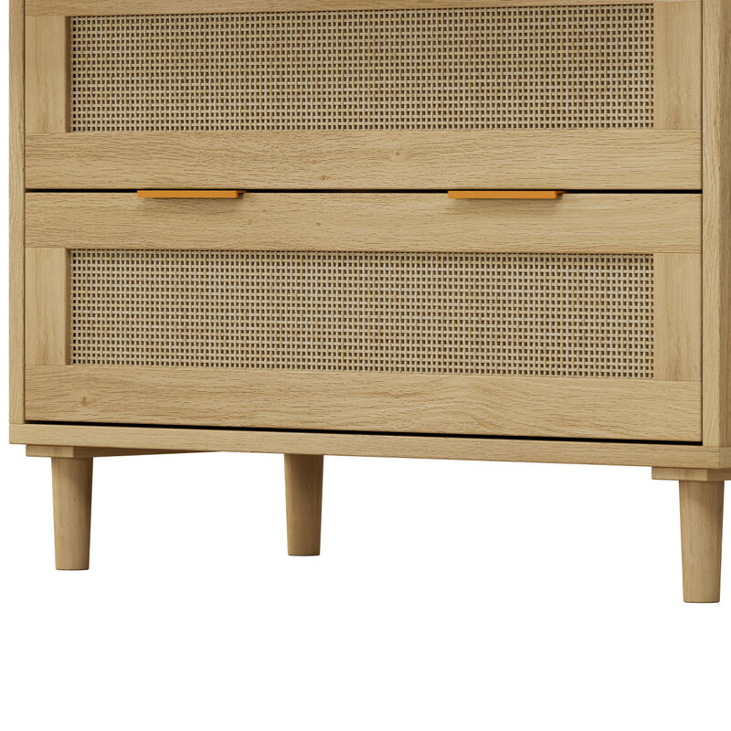31.50"3-Drawers Rattan Storage Cabinet Rattan Drawer, for Bedroom, Living Room, Dining Room, Hallways, Oak