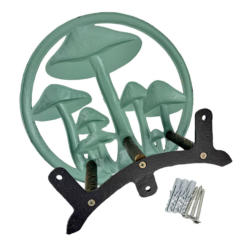 11.75 inch Cast Iron Mushroom Garden Hose Holder Verdigris Finish Yard Decor image number 4