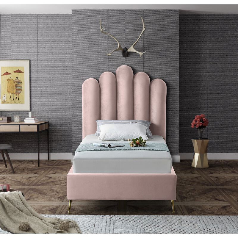 Meridian Furniture Lily Pink Velvet Twin Bed