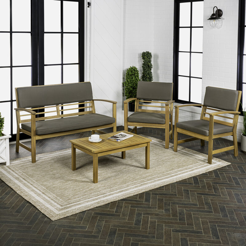 Barclay 4-Piece Modern Coastal Acacia Wood Conversation Outdoor Patio Set with Cushions