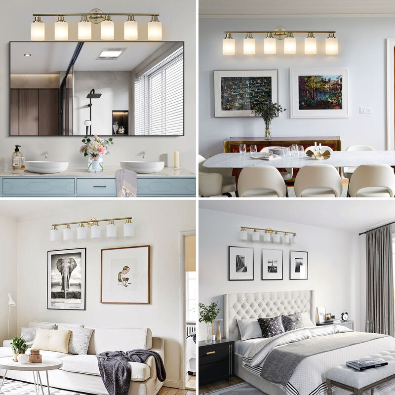 ELEMENT ACE 39 Inch 6-Light Wall Mounted Vanity Lighting Fixture with Frosted Glass Shades for Bathroom Dressing Room Hallway Indoor Decorative Illumination image number 6